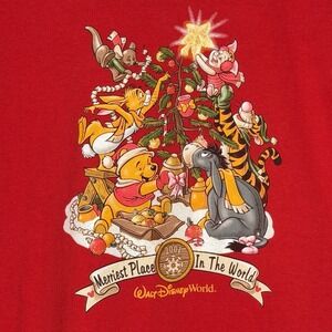 VTG Y2K Disney Winnie the Pooh Christmas Shirt Kids XL / Womens XS-S Red Holiday